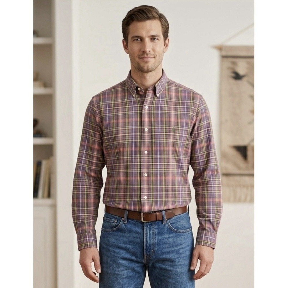 Ralph Lauren Mens Shirt XL 17 Classic Fit Long Sleeve Plaid Button Down Purple